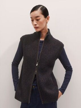 ME+EM Merino Cashmere Double Ended Zip Vest - Navy / Chocolate Mouline